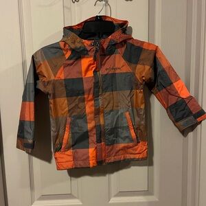 Columbia Orange and Black Raincoat Vibrant Plaid Waterproof
